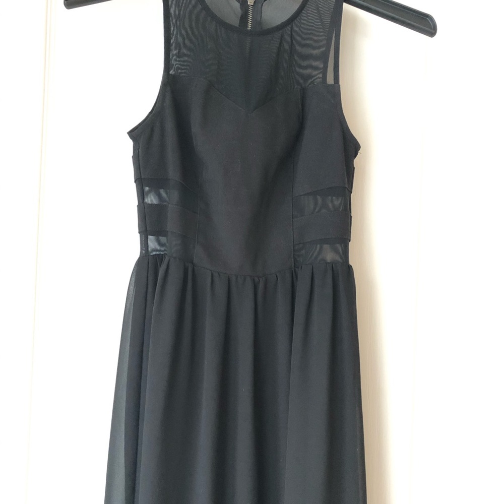 H & M long black dress with sheer & side slit XS